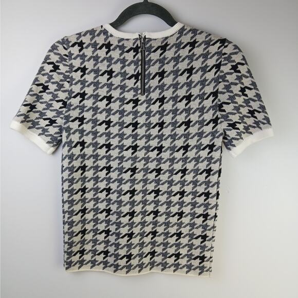 Alice + Olivia SZ S Employed Gray-Black-White Houndstooth Sweater Wool-Cotton - Picture 4 of 5